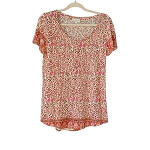 Lucky Brand cotton/modal blend brown and pink floral shirt sleeve tee. Size M